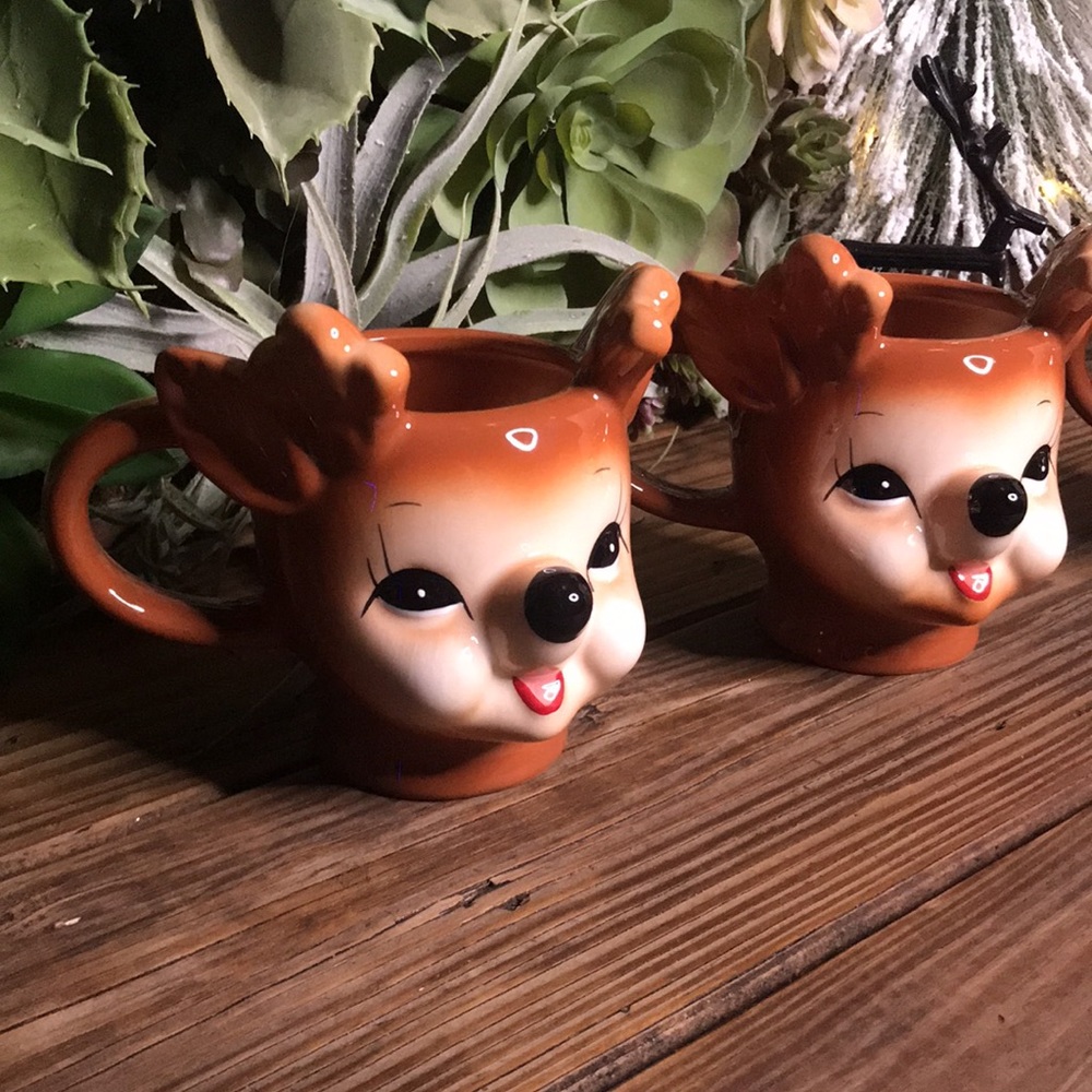 Pottery Barn Handcrafted Cute Cheeky Reindeer Holiday Mugs 12oz - Set of 4 - Picture 8 of 17